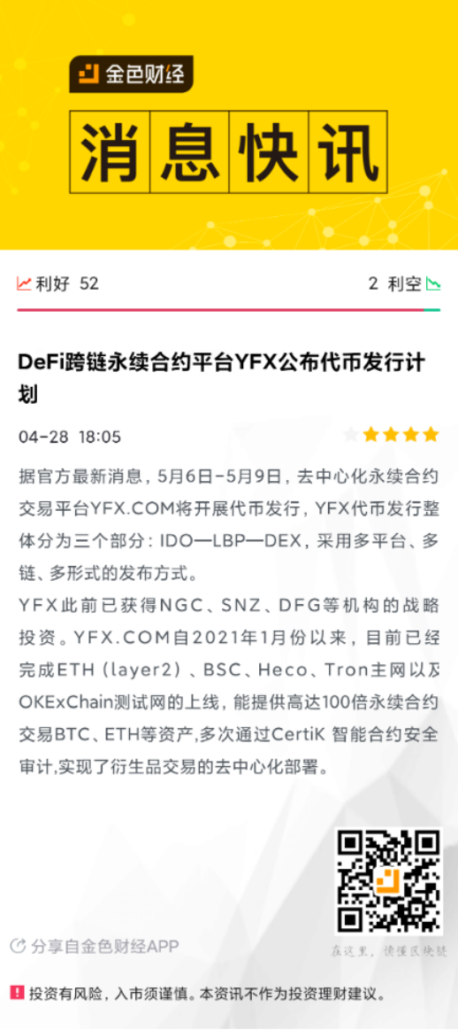 Tokenism通证主义面面观之《Defi衍生品爆点YFX.COM，5月6日盛世起航开启IDO》6